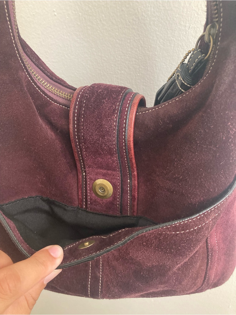 Coach Wine Suede Shoulder Hobo with Leather Trim - Picture 5 of 10